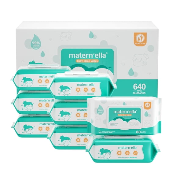 Baby Wipes, Diaper Wipes for Sensitive Skin, Wet Wipes with 99% Water Based, Hypoallergenic, Safe and Gentle, 8 Flip-Top Packs (640 Wipes Total)
