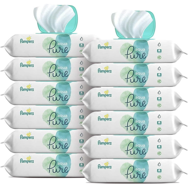  Baby Wipes, Pampers Aqua Pure Sensitive Water Baby Diaper  Wipes, Hypoallergenic and Unscented, 56 Count (Pack of 12) : Baby