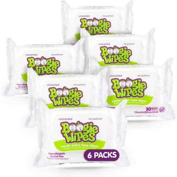 Baby Wipes Unscented by Boogie Wipes, Wet Wipes for Face, Hand, Body & Nose, Made with Vitamin E, Aloe, Chamomile and Natural Saline, 180 Count-30 Count (Pack of 6) 30 Count (Pack of 6) Unscented