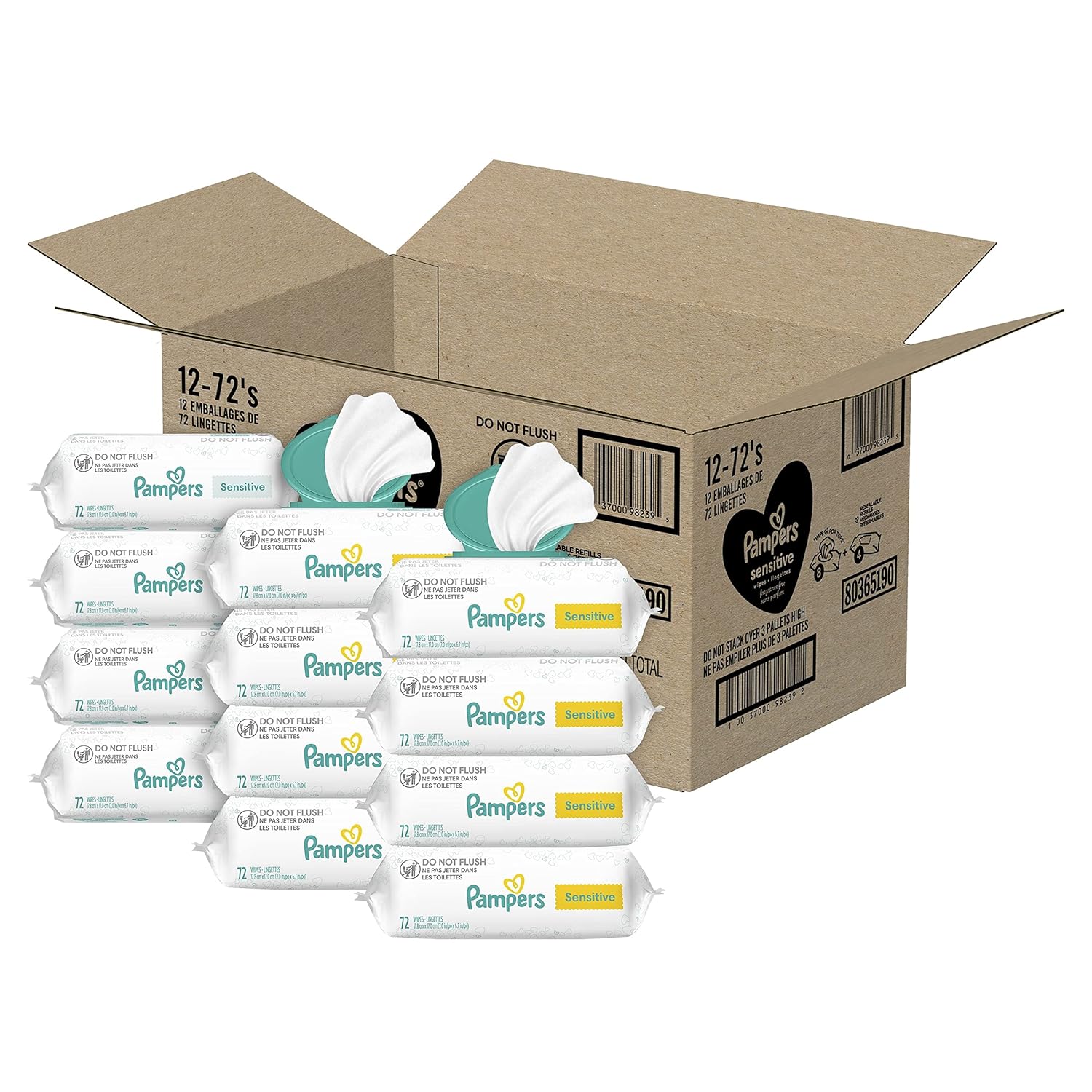 Baby Wipes, Water Based, Hypoallergenic and Unscented, 8 FlipTop Packs