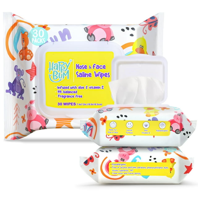 Baby Wipes for Nose & Face, HAPPY BUM Saline Wipes Hypoallergenic