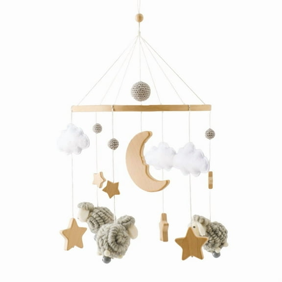 Baby Wooden Bed Bell Sheep Starry Moon Mobile Hanging Rattles Toys Hanger Crib Mobile Bed Bell Toys Holder Arm Bracket Kid Gifts