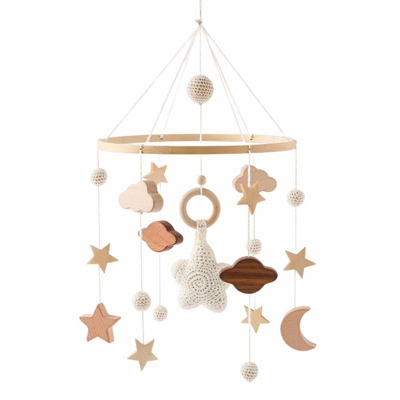 Baby Wooden Bed Bell Sheep Starry Moon Mobile Hanging Rattles Toys Hanger Crib Mobile Bed Bell Toys Holder Arm Bracket Kid Gifts