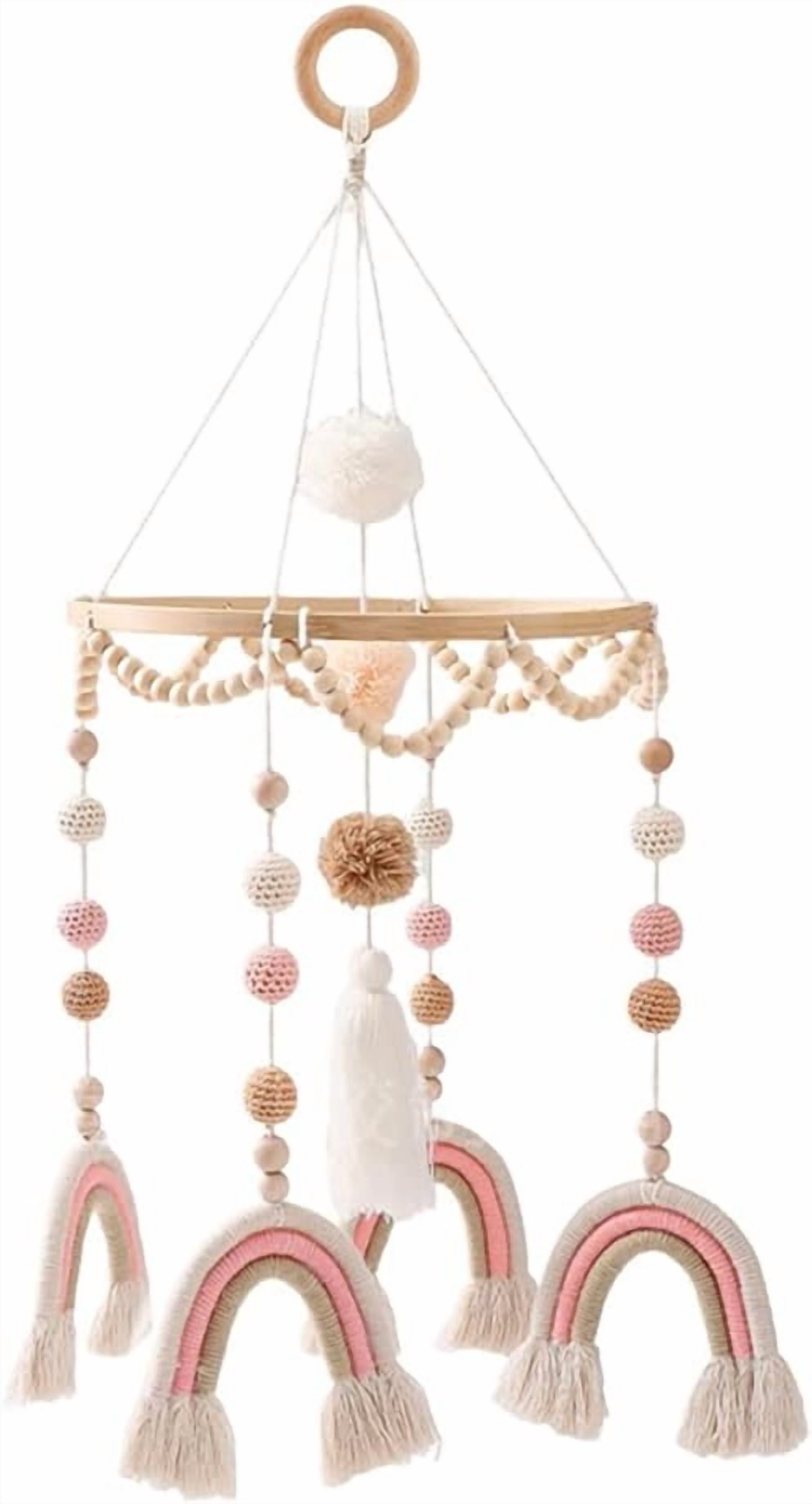 Baby Wooden Boho Rainbow Bed Bell Rattles Toys Hanging Pendant Newborn Toys Mobile Crib Bracket Montessori Toys Baby Birth Gift