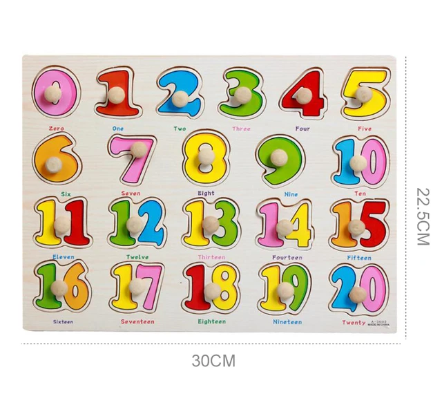 Baby Wooden Grab Board Number Letter Shape Recognition Puzzle Children ...