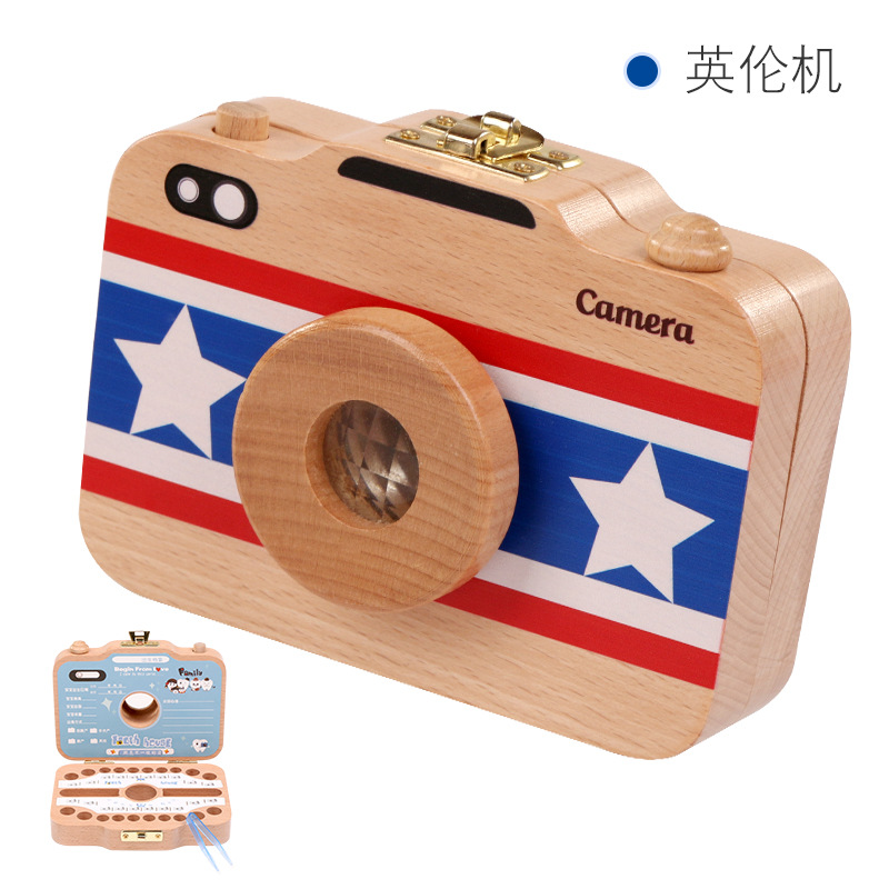 Baby Wooden Simulation Camera Baby Teeth Preservation Commemorative Box