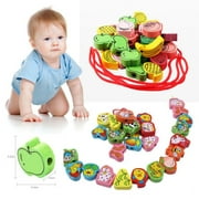 Baby Wooden funny Toy Cartoon Lacing Wooden Threading Beads Game Education Top 25pcs / sets