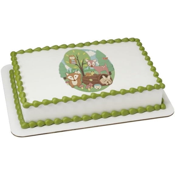 Baby Woodland Animals Baby Shower Edible Cake Topper Icing Image, (8 Inch Round)