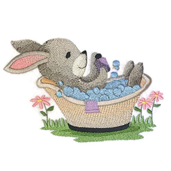 Baby Woodland Bath Time - Bunny Embroidered Iron on/Sew Patch [5.86" X 3.84"]