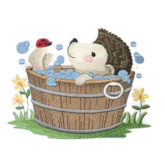 Baby Woodland Bath Time - Hedgehog Embroidered Iron on/Sew Patch [5.86" X 4.76"]