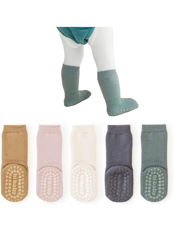 Baby Wool Non-Slip Grip Socks, Winter Warm Knee-High Stockings for Girls Boys Newborn