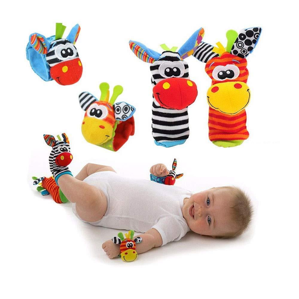 Baby Rattle Socks Wrist Rattle Toys (4 Pack) Cute Animal Soft Baby