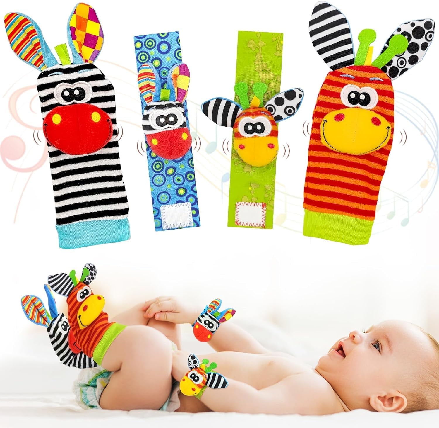 Baby Wrist Rattles Sock Toys - Newborn Baby Sock Toys 0-6 Months, 8PCS ...