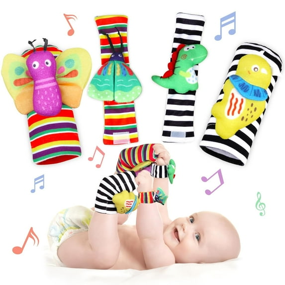 Baby Wrist Rattles Toys & Foot Finder Socks Set Baby Boy Girl Gifts Newborn Soft Sensory Toys Infant Socks 0-6 to 12 Months,Baby Toys 3-6 Months
