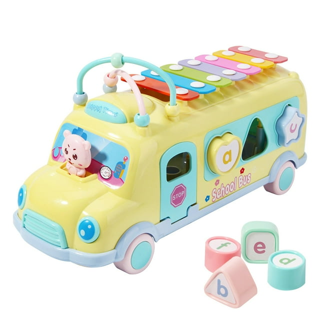 Baby Xylophone Musical Car Toy for Toddlers, 3 in 1 Educational Boys & Girls 1st Birthday Gift; Developmental Kids Instrument Toy, Crawling Toy and Pull Along Walking Toy, Fun Lights & Sounds