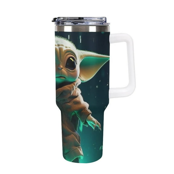 Baby Yoda 40oz Large Capacity Car Cup Tumbler with Handle And Straw Lid, Insulated Stainless Steel Double Wall Vacuum Travel Mug, Leak-proof Large Capacity Car Cup,Cupholder Friendly
