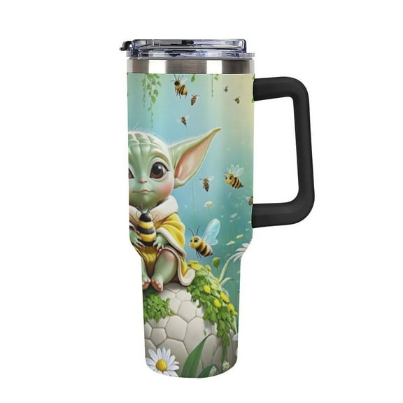 Baby Yoda 40oz Large Capacity Car Cup Tumbler with Handle And Straw Lid, Insulated Stainless Steel Double Wall Vacuum Travel Mug, Leak-proof Large Capacity Car Cup,Cupholder Friendly