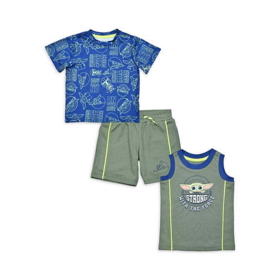 Baby Yoda Baby and Toddler Boy T-Shirt, Tank Top, and Shorts Active Outfit Set, 3-Piece, Sizes 12M-5T