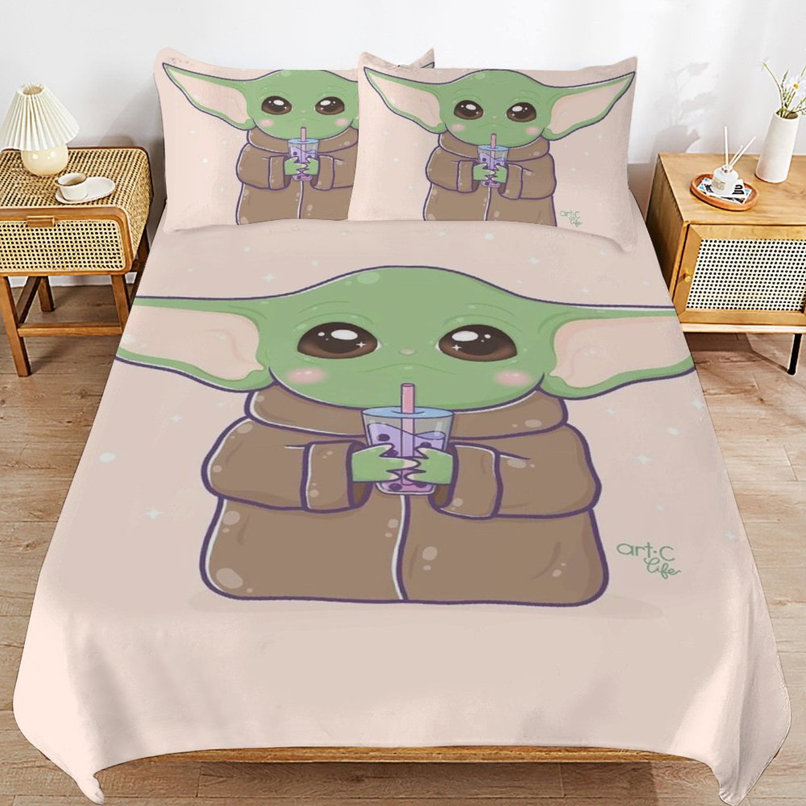 Baby Yoda Bedding Sets Cute Bed Cover Anime Cartoon 3D Printed