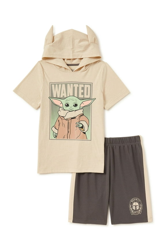 Baby Yoda Boys Hoodie T-Shirt & Shorts, 2 Piece Outfit Set, Sizes 4-12