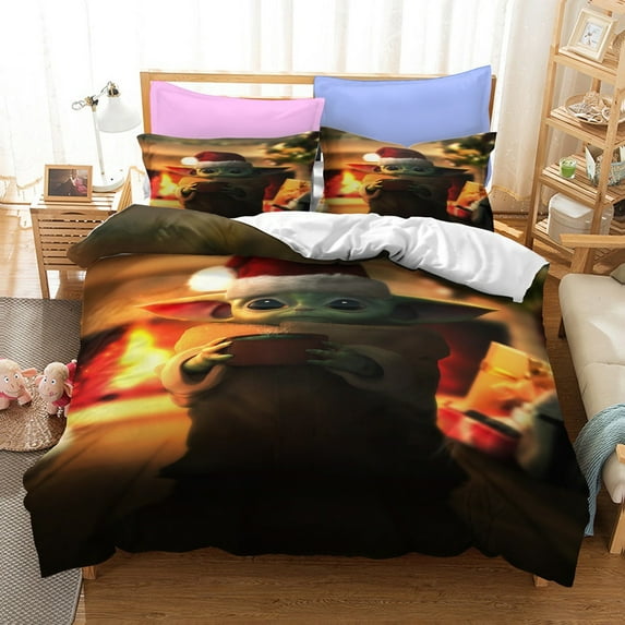 Baby Yoda Cartoon Anime 2 Piece/3 Piece Bedding Sets Comforters Sets & Pillowcases Set for Boys Girls Mens Womens Breathable Durable Microfiber Super Soft Ultra-Soft Fashion Funny