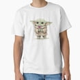 thumbnail image 1 of Baby Yoda Fuchsia Flower Pretty Botanical Vibrant Floral Frame Chibi T-Shirt, 1 of 4