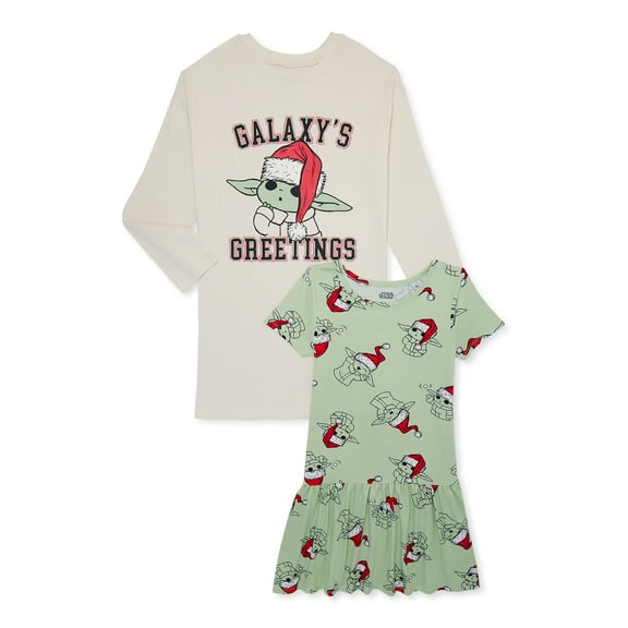 Baby Yoda Girls Christmas Dress, 2-Pack, Sizes 4-12