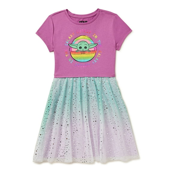 Baby Yoda Girls Short Sleeve Tulle Dress, Sizes 4-12