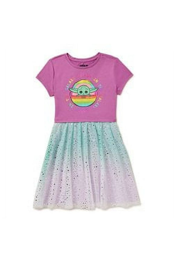 Baby Yoda Girls Short Sleeve Tulle Dress, Sizes 4-12