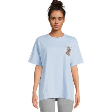 Baby Yoda Juniors Embroidered Oversized Graphic Tee, Sizes XS-3XL