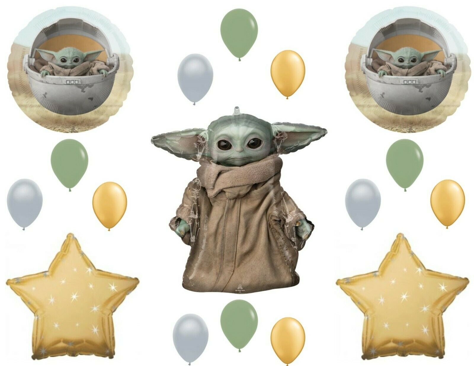 C & S PARTY SUPPLY Baby Yoda Mandalorian Happy Birthday Party balloons Decoration Star Wars