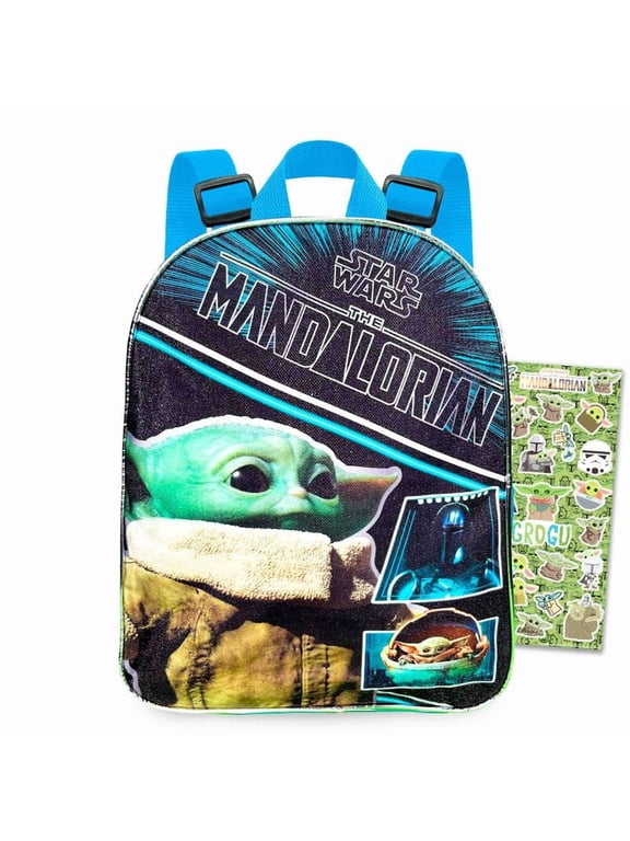 Baby Yoda Mini Backpack Bundle - 11" Star Wars Mini School Bag for Kids | 11" Mandalorian Mini Backpack Plus Stickers for Kids, Boys, Girls | Baby Yoda Backpack Small