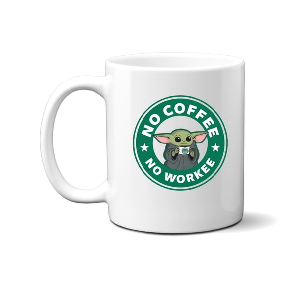 Baby Yoda No Coffee No Workee Grubby Garb 11 fl. oz. Novelty Ceramic Coffee Mug. Funny Coffee Mug