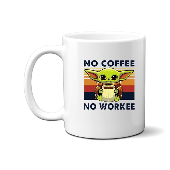 Baby Yoda No Coffee No Workee Throwback Grubby Garb 11 fl. oz. Novelty Ceramic Coffee Mug. Funny Mug