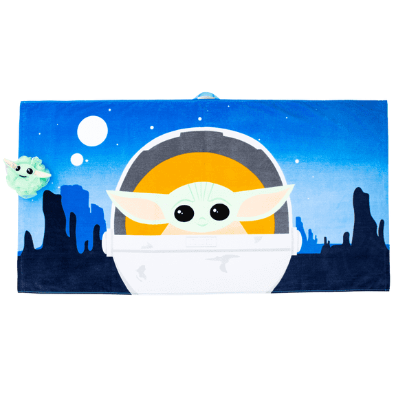 Baby Yoda Oversized Kids 100% Cotton Towel and Character Loofah Set, Green, Star Wars