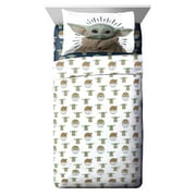Baby Yoda Powerful Child Kids 4-Piece Full Sheet Set, Microfiber, Blue, Star Wars