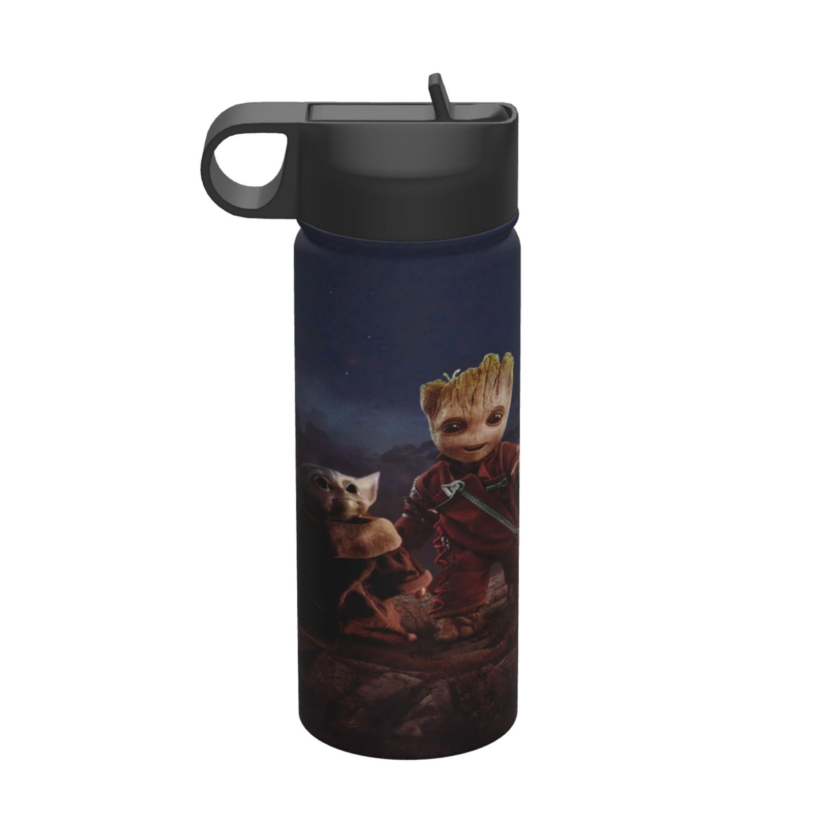 Baby Yoda Stainless Steel Water Bottle Wide Mouth Water Bottle With Straw Lid For Students Boys