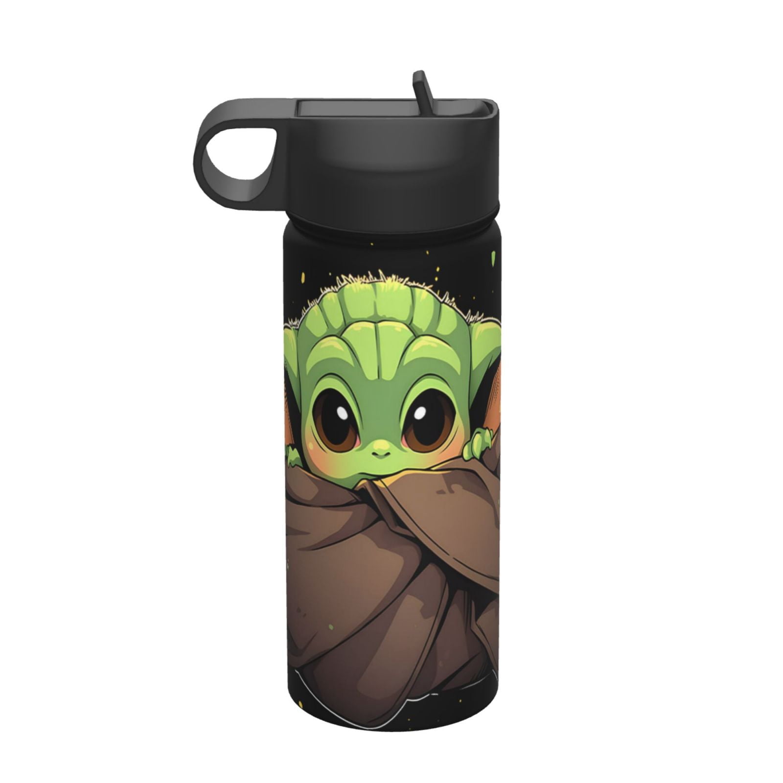 Baby Yoda Stainless Steel Water Bottle Wide Mouth Water Bottle With Straw Lid For Students Boys