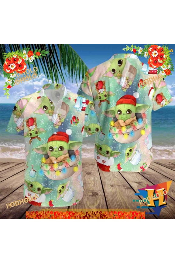 Baby Yoda Star Wars Hawaiian Christmas Shirt, Santa Claus Shirt