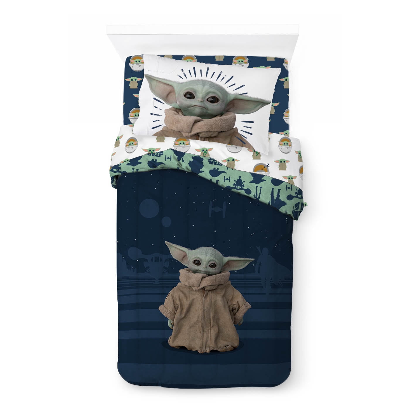 Baby Yoda, The Child 5 Piece Twin Bed-in-a-Bag, 100% Microfiber, Blue