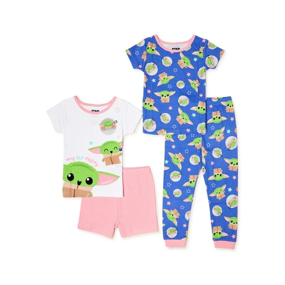Baby Yoda Toddler Girl T-Shirt, Short, and Pant Pajama Set, 4-Piece, Sizes 2T-4T