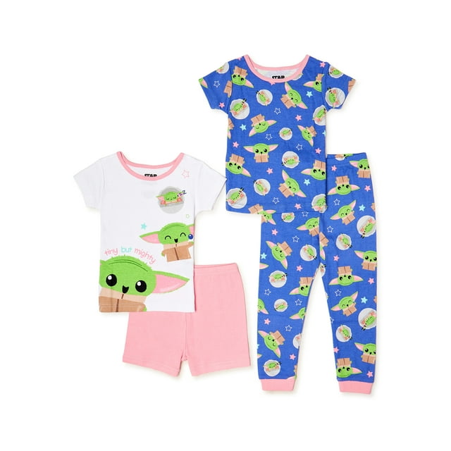 Baby Yoda Toddler Girl T-Shirt, Short, and Pant Pajama Set, 4-Piece, Sizes 2T-4T