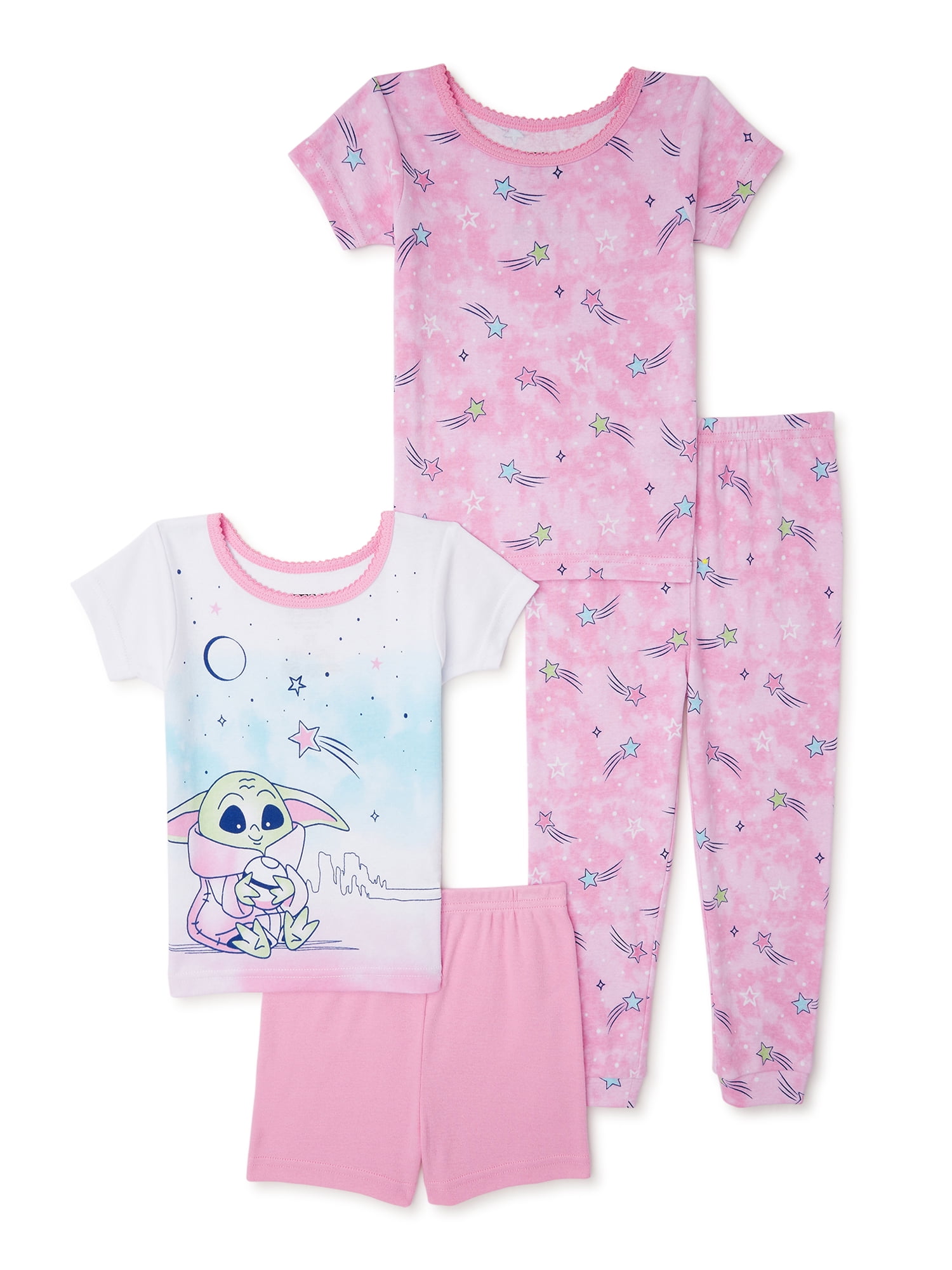 Baby Yoda Toddler Girl TShirt, Short, and Pant Pajama Set, 4Piece