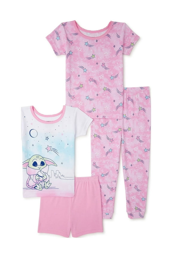 Baby Yoda Toddler Girl T-Shirt, Short, and Pant Pajama Set, 4-Piece, Sizes 2T-5T