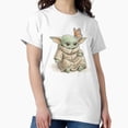 thumbnail image 1 of Baby Yoda with Butterfly on Head Cute Innocent Nature Chibi Alien Top T-Shirt, 1 of 4