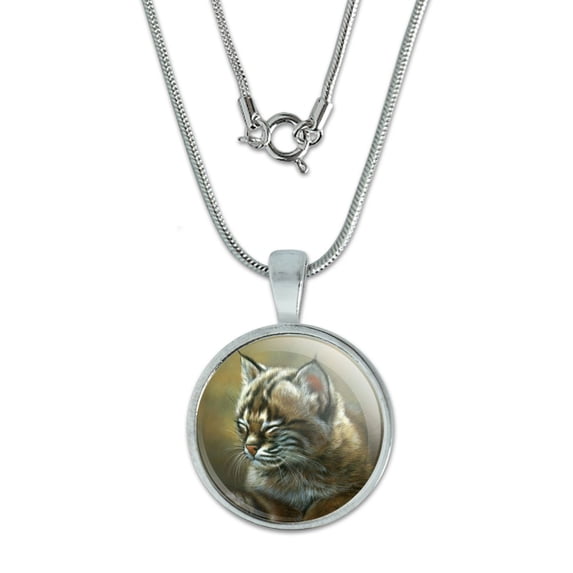 Baby Young Bobcat Kitten 0.75" Pendant with Sterling Silver Plated Chain