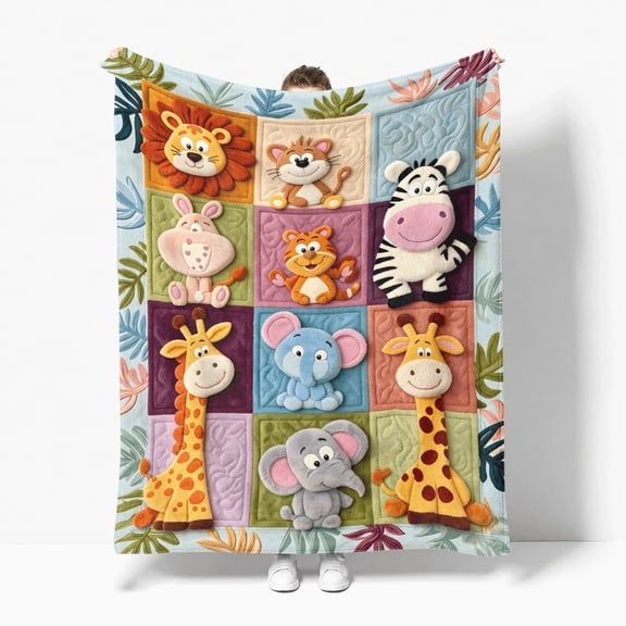 Baby Zoo Animal Quilt Flannel Fleece Throw Blanket, Soft Cozy Plush Lightweight Warm, All-Season Decorative Couch Sofa Bed Throw, Cozy Gift for Bedroom Living Room Office Travel