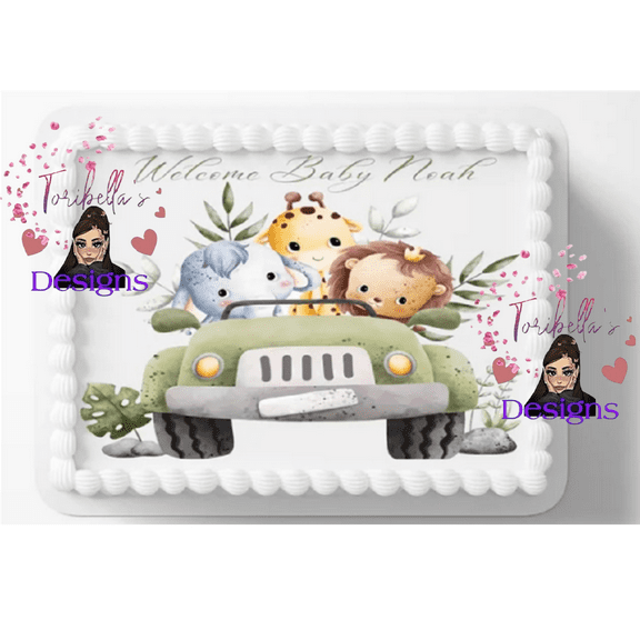 Safari Animals Baby Shower Edible Image Cake Topper, by ToriBellas Designs