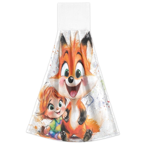 Baby and Fox 2 Pack 14''x18'' Hand Towels Soft Coral Fleece Quick Dry Hook and Loop for Kitchen Bathroom