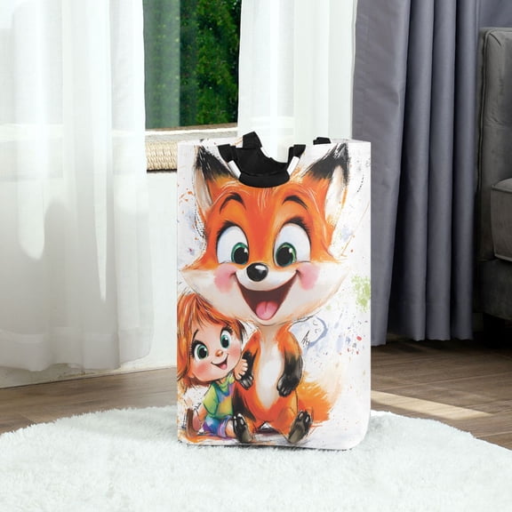 Baby and Fox Foldable Laundry Hamper 12.6x11x22.7in with Handles for Bathroom Bedroom Storage